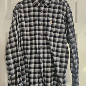 Carhartt Navy and White Plaid Button Down Shirt